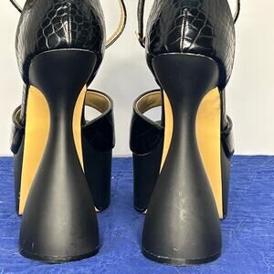 EGO Black Platform Heels UK 5 (US 7)Croc Embossed Ankle Strap Statement
